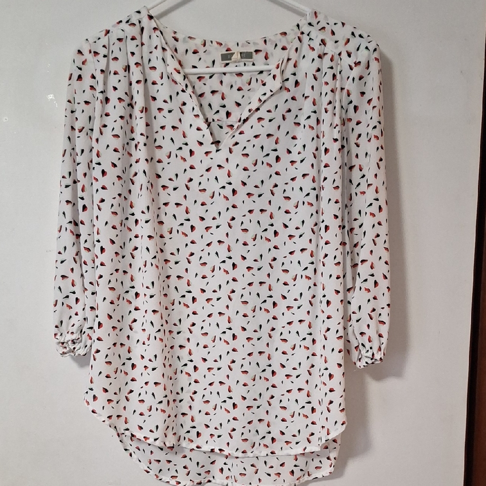 Pleione White Blouse with Red Pattern